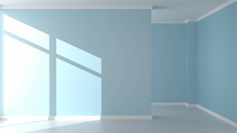 蓝色的薄荷墙背景木地板上空房间任