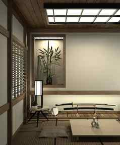 日本房间榻榻米席地板上装饰日本风格