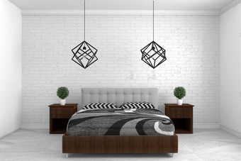 美丽的卧室现代室内设计白色地板上