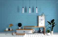 模型房间薄荷蓝色的墙日本生活房间渲染