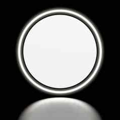 霓虹灯白色标志黑色的背景黑色的镜子地板上