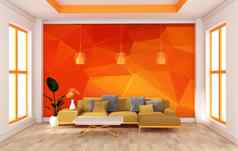 模拟墙房间现代橙色风格呈现