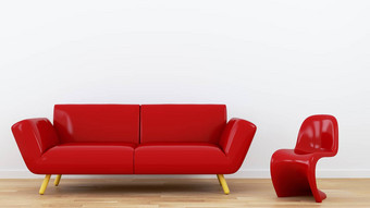 红色的沙发椅子呈现