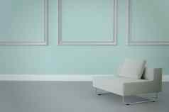 极简主义室内白色扶手椅光蓝色的墙渠