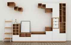 内阁设计模型现代空房间白色地板上木