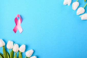 乳房癌症月概念平躺前视图粉红色的丝带