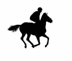 马骑师赛车黑色的轮廓孤立的白色背景