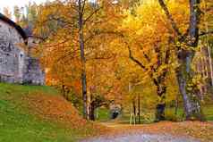 秋天视图花园城堡勃拉克