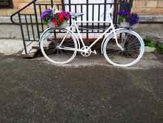 复古的白色自行车篮子花