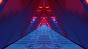 技术科幻空间军舰隧道走廊发光的线框底玻璃窗户插图壁纸背景图形设计