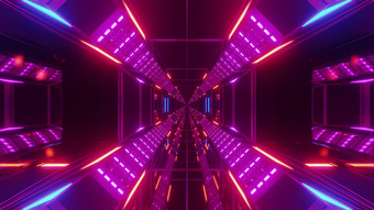 未来主义的科幻小说隧道走廊金属偷戴着一副金属框轮廓没完没了的发光的灯插图背景壁纸图形设计