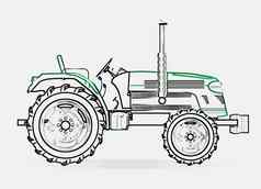 绿色孤立的拖拉机行画