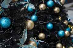 装饰圣诞节树蓝色的黄金玩具美丽的蓝色的蝴蝶玩具假期准备一年圣诞节