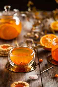橙色海鼠李茶玻璃杯茶壶