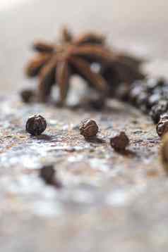 香料草本植物食物厨房成分茴香星星黑色的花椒变形背景