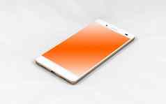 现代智能手机空白橙色屏幕孤立的白色