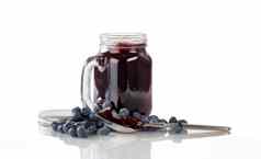 新鲜的蓝莓小时浆果玻璃Jar孤立的白色