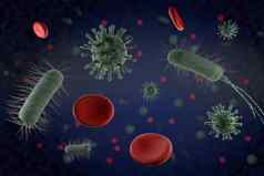 插图关闭微观病毒细菌红色的血细胞