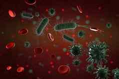 插图关闭微观病毒细菌红色的血细胞