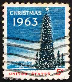 邮资邮票美国国家圣诞节树白色房子