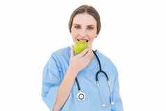 女医生吃苹果