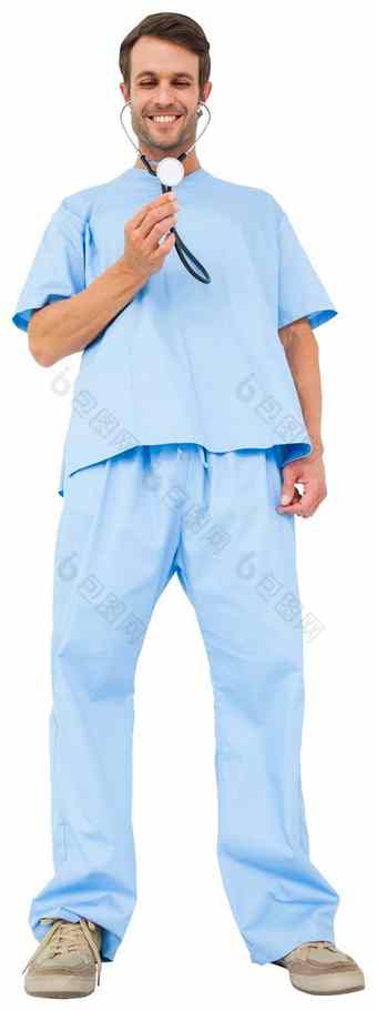 英俊的外科医生蓝色的实习医生风云听诊器