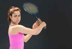 肖像自信女网球球员网拍