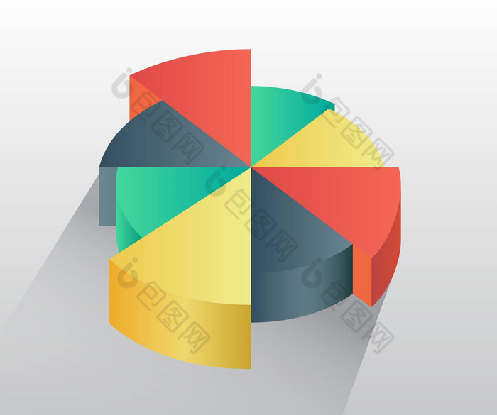 馅饼图表图形绿色灰色红色的黄色的