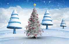 复合图像圣诞节树装饰物明星