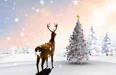 复合图像圣诞节树驯鹿