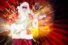 复合图像圣诞老人老人戏剧吉他太阳镜