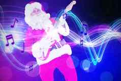 复合图像微笑圣诞老人玩电吉他