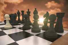 复合图像黑色的国际象棋块董事会白色兵