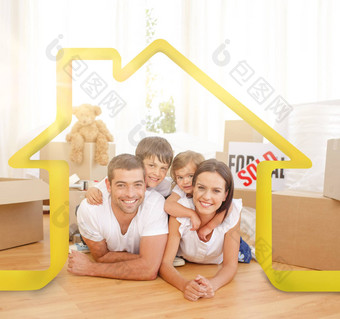 复合图像快乐家庭购买房子