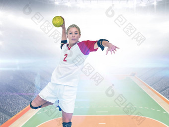 复合图像女运动员扔球