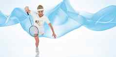 复合图像女运动员玩羽毛球