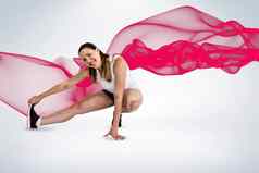 复合图像快乐运动员女人伸展运动腿筋