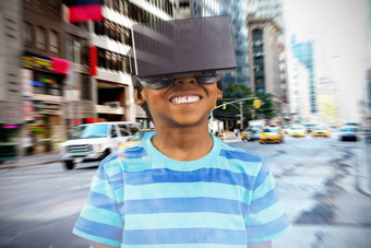 复合图像男孩虚拟现实设备