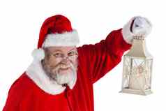 圣诞老人老人持有圣诞节灯笼