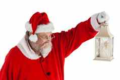 圣诞老人老人持有圣诞节灯笼