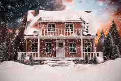 复合图像雪覆盖房子