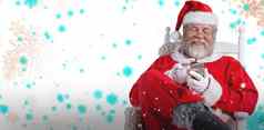 复合图像快乐圣诞老人老人消息传递移动电话