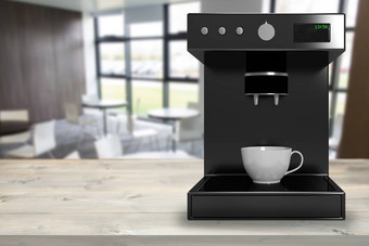复合图像黑色的咖啡制造商机