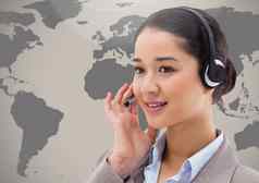 客户服务女人耳机全球背景