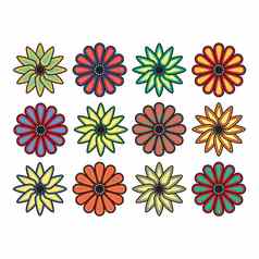 向量集色彩斑斓的花