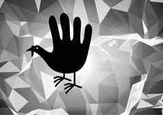 复合图像黑色的手鸟插图几何灰色背景