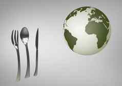 复合图像全球厨房餐具灰色背景