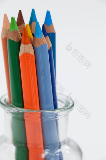特写镜头彩色的铅笔玻璃Jar