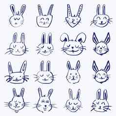 向量图标集复活节兔子