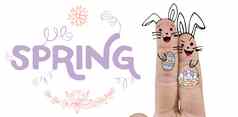 复合图像插图手指代表复活节兔子